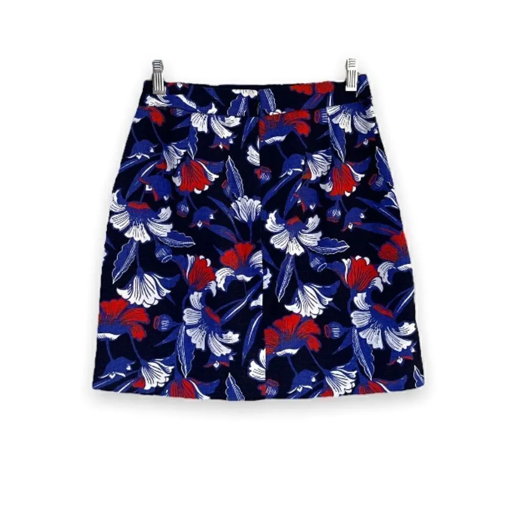 J. Crew | Red, White, & Blue Floral Pencil Mini Skirt (Size 0)